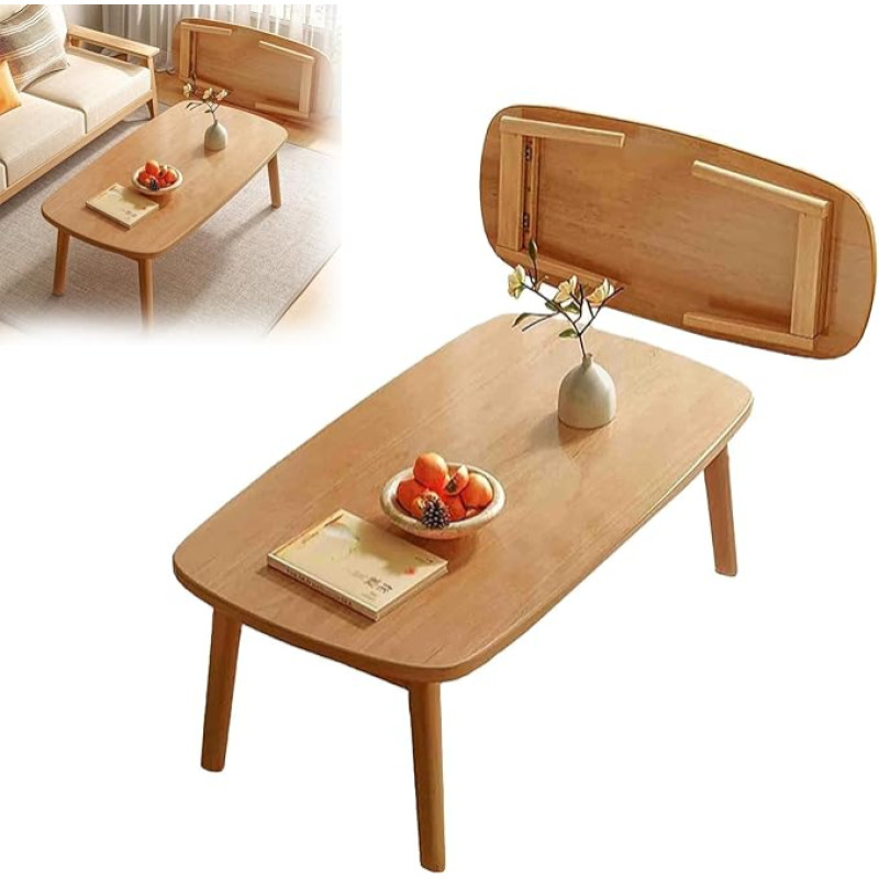 HFDTS Klappbarer Couchtisch, kleines Wohnzimmer, Wohnung, einfacher Kleiner Tisch, Balkon, Schlafzimmer, Mietzimmer, Massivholz, einfacher niedriger Tisch
