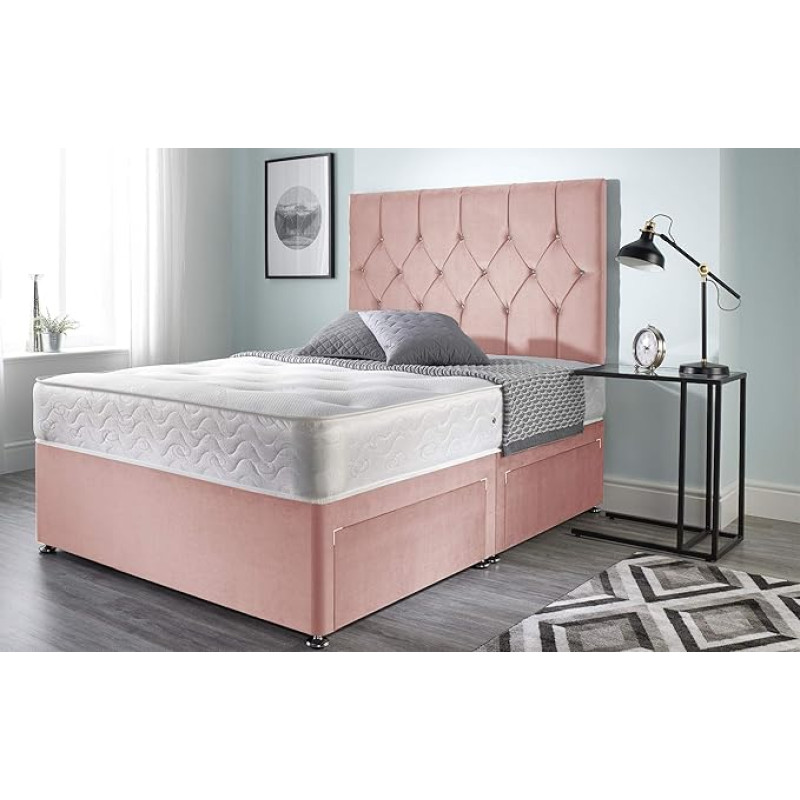 Bed Centre Ziggy Divan Bed with Mattress, Headboard and No Drawers, Pink, Small Double (120cm x 190cm)