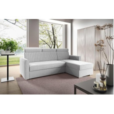 LIKMA Neli Asche Corner Sofa with Sleep Function and Bed Box 213 x 100 x 165 cm, L-shaped Sofa Bed, Adjustable Headrests, Living Area, Sofa Bed, Modern Sofas & Couches Fabric: Cloud 81