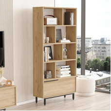 [en.casa] Fajaarire Open Bookcase with 9 Shelves 176 x 84 x 30 cm Living Room Storage Standing Shelf Oak Look