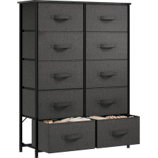 Yitahome Chest of Drawers with 10 Drawers, Fabric Chest of Drawers for Bedroom, Living Room, Cupboard, Children's Room, Sturdy Steel Frame, Easy to Pull, Dark Grey Storage Cabinet