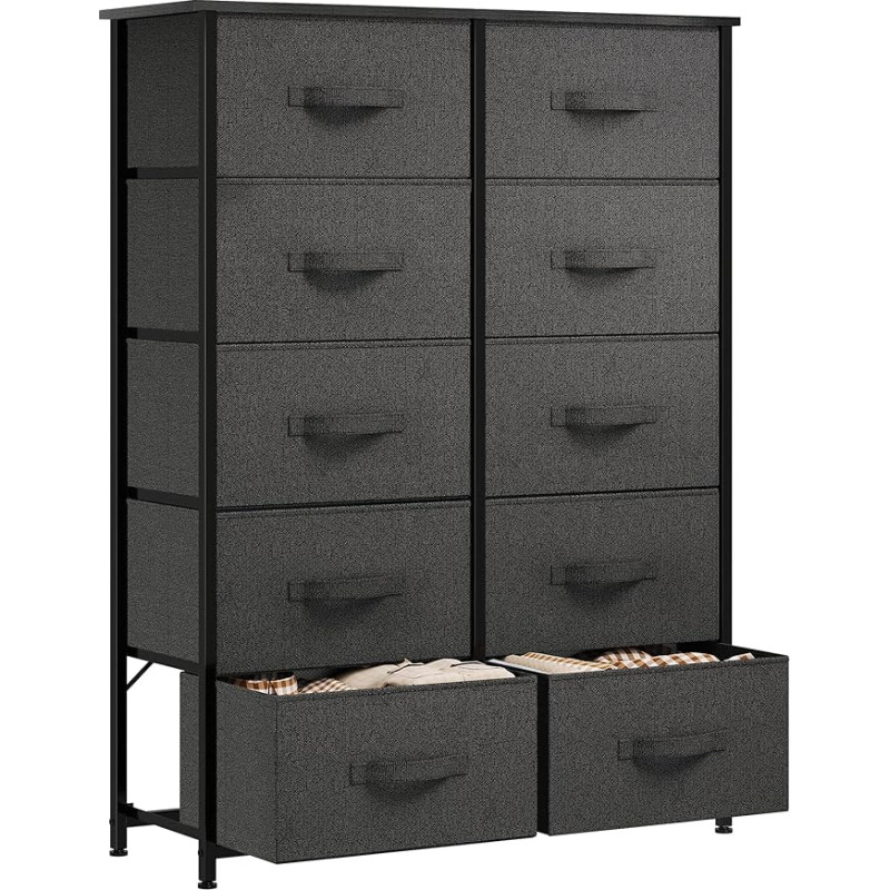 Yitahome Chest of Drawers with 10 Drawers, Fabric Chest of Drawers for Bedroom, Living Room, Cupboard, Children's Room, Sturdy Steel Frame, Easy to Pull, Dark Grey Storage Cabinet