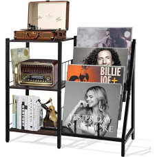 Aiorber Record Player Record Stand with 3-Stage Vinyl Record Storage, Record Storage, Side Table Wood for Living Room Up to 200 Albums