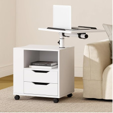 sogesfurniture Mobile Side Table Bedside Table Bedside Cabinet with 2 Drawers Height-Adjustable Sofa Table Laptop Table for Bedroom Living Room White