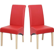 Mendler M37 Dining Room Chairs / Kitchen Chairs / Faux Leather Matt Red with Light Feet