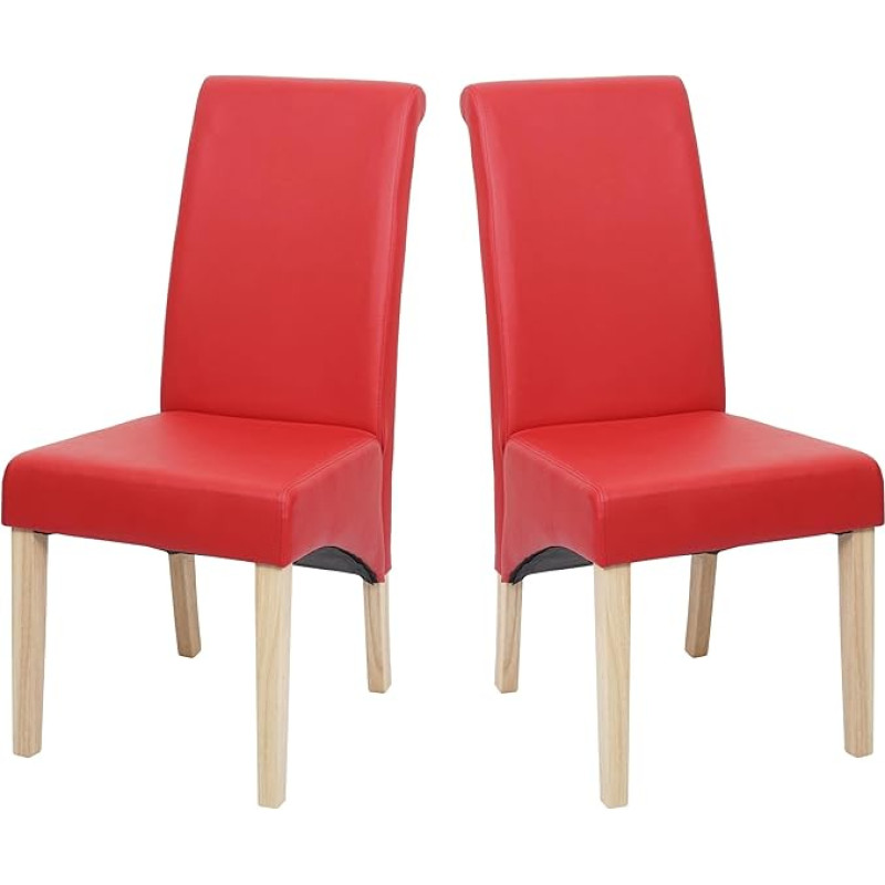 Mendler M37 Dining Room Chairs / Kitchen Chairs / Faux Leather Matt Red with Light Feet