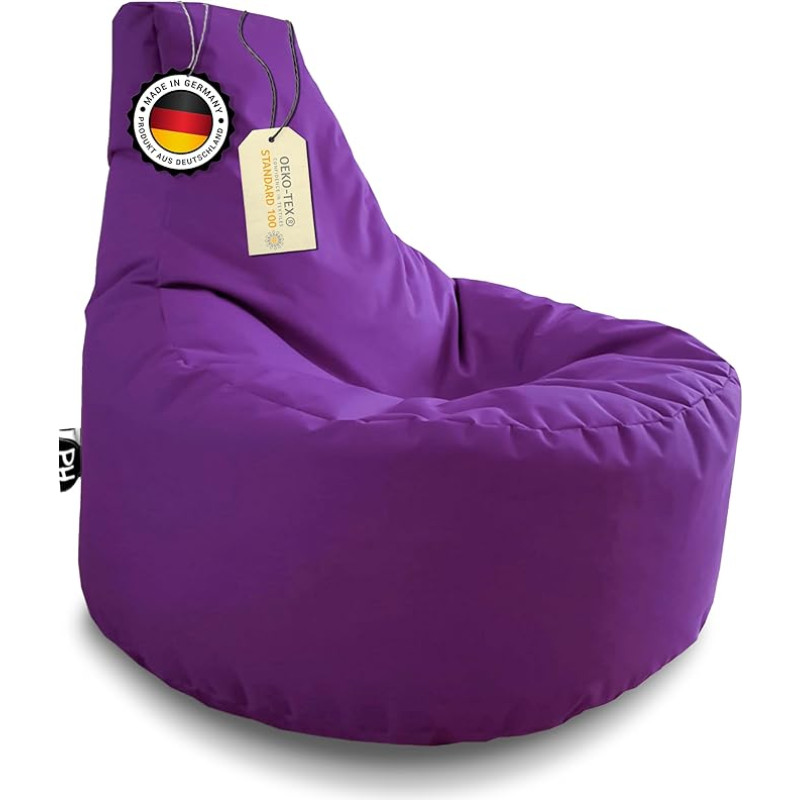 PATCH HOME Patchhome Gamer Armchair with Zip, Lounge Cushion, Bean Bag, Seat Cushion, Bean Bag, Suitable for Indoor and Outdoor Use, Ready-Filled (Diameter 80 cm x Height 90 cm, with Zip, Purple)