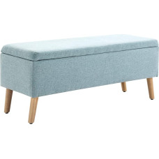 HOMCOM Bench with Storage Space, Upholstered Bench with Linen Look, Seat Chest with Wooden Legs, Chest Bench for Living Room, Bedroom, Hallway, 110 x 39 x 45 cm, Light Green