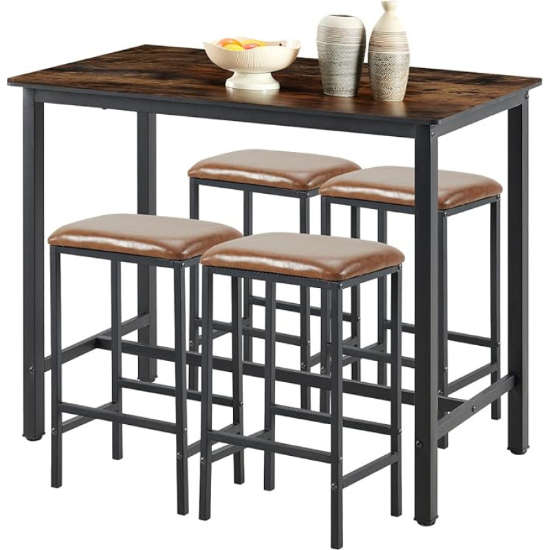 buybyroom Bar Table with Bar Stool Set, Dining Table, Upholstered Chair, Kitchen Table (120 x 60 x 90.5 cm) with 4 Chairs (39 x 29 x 64.5 cm), Bar Tables & Counters for Dining Room, Living Room