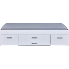Inter Link - Functional Bed - Storage Bed - Bed with Drawers and Bedside Table - Painted White - For Adults, Children, Teenagers - Single Bed - Ranya Bed 90 x 200 cm