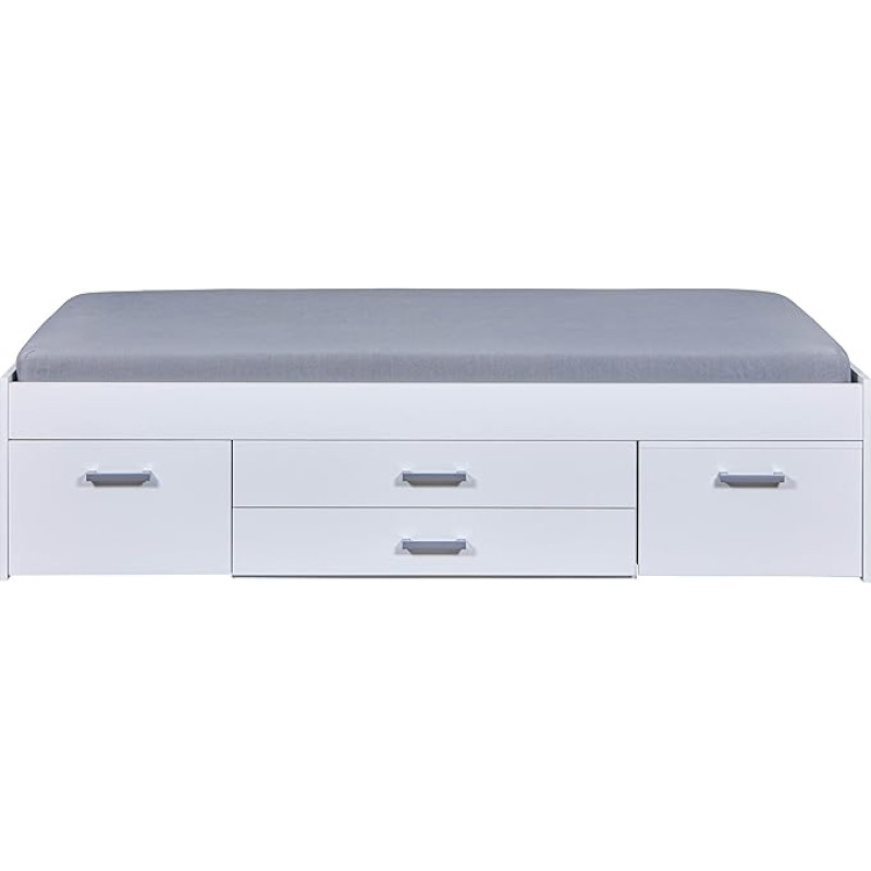 Inter Link - Functional Bed - Storage Bed - Bed with Drawers and Bedside Table - Painted White - For Adults, Children, Teenagers - Single Bed - Ranya Bed 90 x 200 cm
