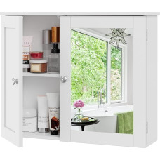 RRX Bathroom Storage Cabinet, Wall Cabinet with Mirror, Wall Cabinet for Bathroom, Adjustable Shelf, 2 Doors Over the Toilet, 16.5 x 60 x 49 cm (L x W x H)