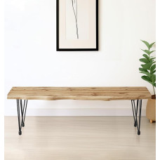 Hallowood Furniture Cullomption Wooden Dining Bench Live Edge Effect with Black Metal Legs Industrial Style Modern Kitchen Bench (150cm)