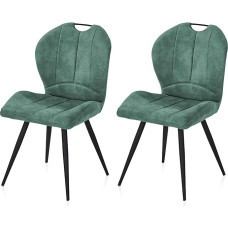 KHG Set of 2 Dining Room Chairs, Kitchen Chairs, Dark Green, Microfibre in Suede Look, Upholstered Chairs with Handle, Living Room Chair, Design Chair, Metal Frame