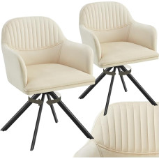 tectake® Swivel Dining Room Chair, Swivel Armrest, Ergonomic Chair, Velvet Chairs for Dining Room, Furniture for Living Room, Study, Dining Table, Dressing Table - Set of 2 - Cream/Black
