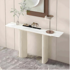 Modern Narrow Entrance Table for Living Room Space Saving Console Sofa Table Easy Assemble Accent Table Behind Couch Stylish White Design (120cm)