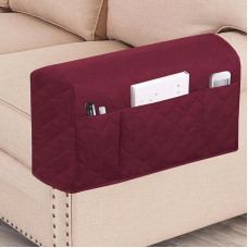 GAMUKAI Waterproof Armrest Covers for Armchairs and Sofas, Couch Armrest Covers for Sofa, 2 Pieces with Side Pocket, Non-Slip Furniture Protector, Slipcover (Burgundy)