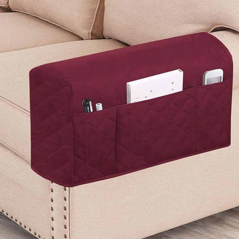 GAMUKAI Waterproof Armrest Covers for Armchairs and Sofas, Couch Armrest Covers for Sofa, 2 Pieces with Side Pocket, Non-Slip Furniture Protector, Slipcover (Burgundy)