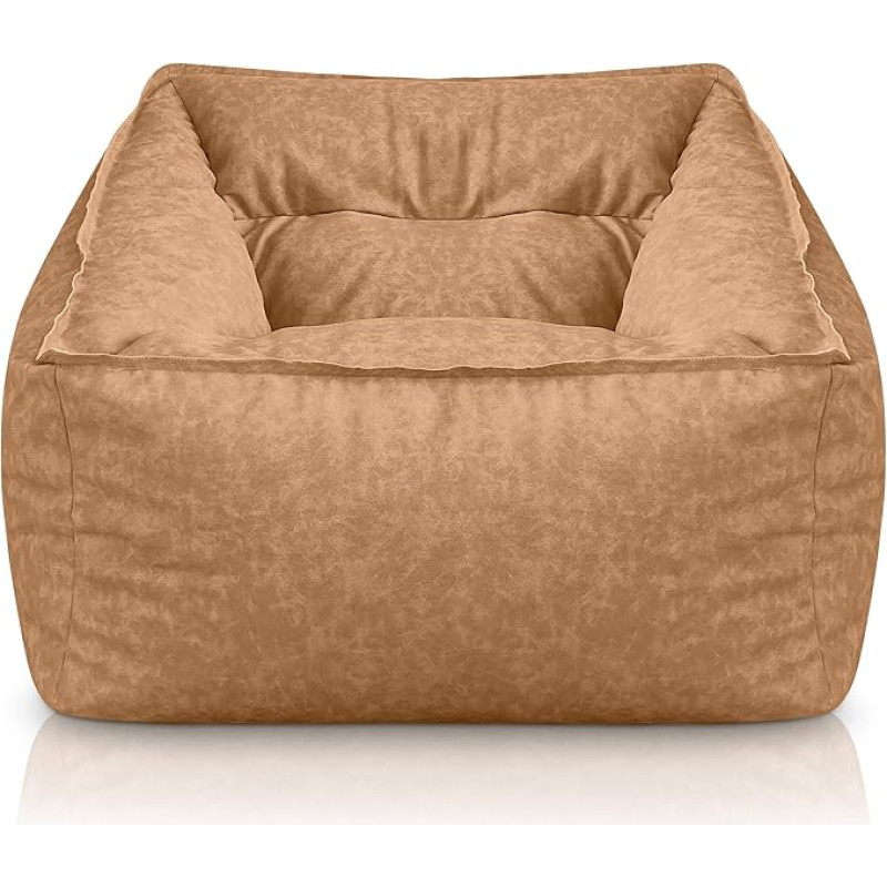 Aiire Luxury Modern Design Faux Leather Bean Bag Chair XXL Bean Bag Chair with Filling for Adults or Teens Room Beige