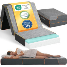 Coolux Sleep Folding Mattress 75 x 195 x 15 cm, 3-Piece Guest Mattress Foldable, Foldable Memory Foam Mattress, Medium Firm, Folding Mattress for Travel, Camping, Guest Bed, Oeko-Tex Certified (Grey)