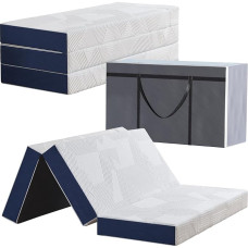 Hiimgo Folding Mattress 90 x 200 x 15 cm, 4-Piece Folding Mattress with Removable Cover, Guest Mattress for Travel, Camping, Guest Bed (White & Blue)