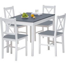 Dining Table with 4 Chairs Set Pine Wood Dining Set of 4 for Dining Room Kitchen Living Room 108 x 65 x 73 cm Grey