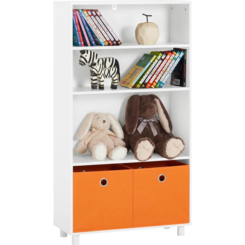 SoBuy KMB68-W Children's Bookcase, Toy Shelf, Children's Shelf with 2 Boxes, Storage Shelf for Children, Children's Room, Furniture, White, Width Approx. 60 x 110 x 25 cm