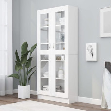 IKAYAA Display Cabinet Living Room Cabinet Glass Display Cabinet White Bookcase 82.5 x 30.5 x 185.5 cm Collector's Display Cabinet Standing Display Cabinet Kitchen Cabinet Wall Shelf Wall Display