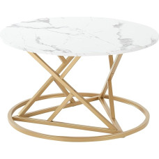Liink1Ga Marble Coffee Table, White, Round Marble Table for Living Room, Modern Couch Side Table, Sofa Table, Round with Champagne Gold Frame and Top in Marble Look (Faux Marble)