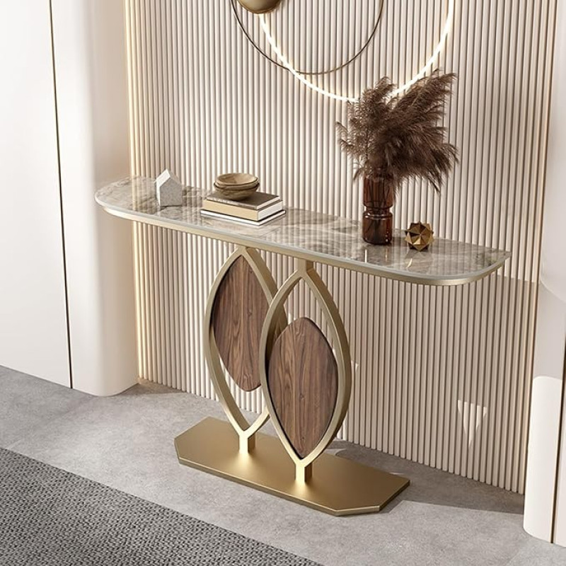 Slim Console Table with Storage Sofa Table Stylish Console with Gold Accent for Living Room 100cm Modern Design Space Saving Multipurpose