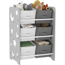 AIYAPLAY Children's Shelf for +3 Years, Children's Toy Shelf with 6 Removable Non-Woven Fabric Boxes, Toy Organiser for Bedroom, Children's Room, 43 x 30 x 60 cm, Grey