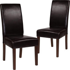 Flash Furniture Greenwich Series Parsons Upholstered Leather Brown Leather Dining Chairs Set of 2 Soft