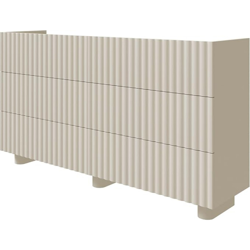 Selsey Fiorra Chest of Drawers 84 x 147 x 38.8 cm - Elegant White Chest of Drawers with Drawers - Rounded Groove Fronts - High-Quality MDF and Laminate Panels - Cashmere Tone Matches Any Decor