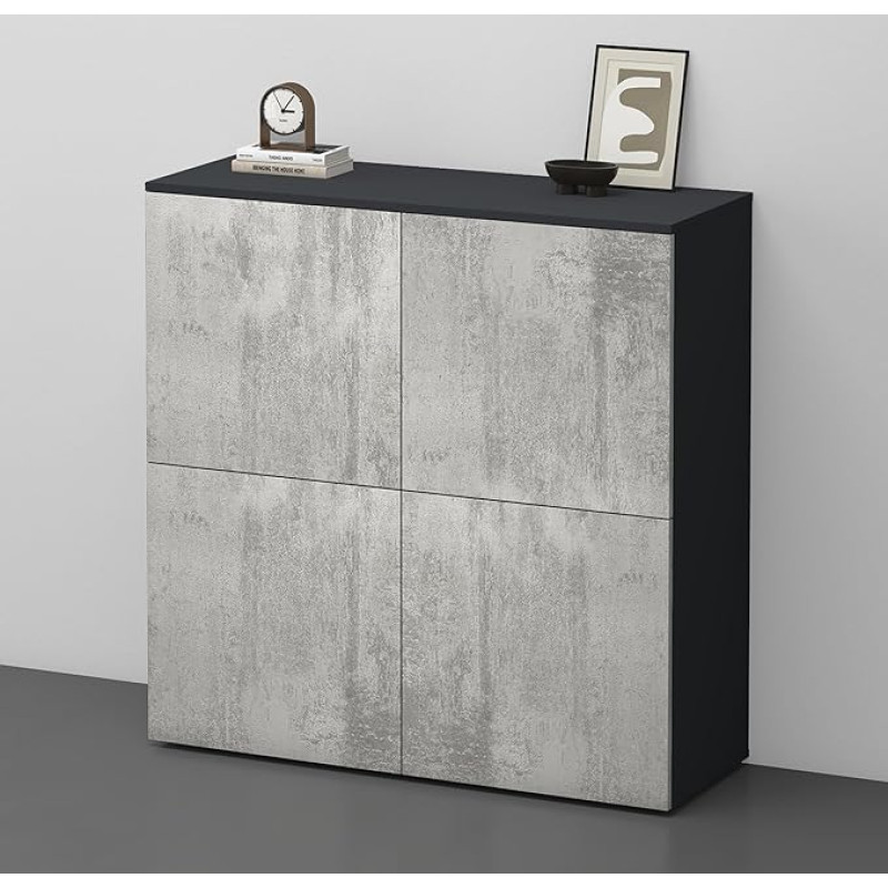 doporro Sideboard Chest of Drawers 100 cm in Anthracite Matt and Concrete Storage Cabinet Floor Standing for Your Living Area Lots of Storage Space Cabinet 04