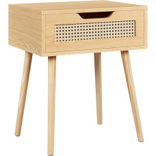 Yaheetech Bedside Table Rattan Side Table Bedside Table with 1 Drawer Wooden Legs Sofa Table Bedside Cabinet Simple Bedside Table for Living Room / Bedroom Light Brown