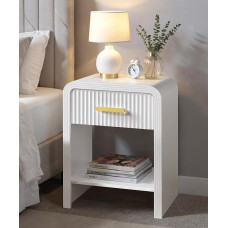 SUMGAR Bedside Table White Side Table with Drawer and Open Shelf Modern Bedside Table 30 cm Wide Bedside Table for Bedroom, Living Room, Study Room Decoration
