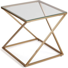 Versa Trento Side Table for Living Room, Bedroom or Kitchen Modern Low Table Measures 51 x 51 x 51 cm (H x L x W) Glass and Metal, Gold