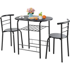 DREAMADE 3-Piece Wooden Dining Set with 2 Chairs, Dining Table for 2 People for Learning to Eat, Drinking, Ideal for Kitchen, Garden, Cafeteria, Bar (Black)