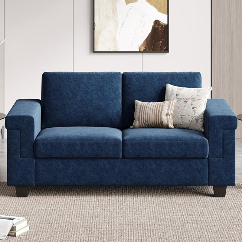 COPIAE 160 cm Small Couch for Living Room, Heavy Duty Two Seater Sofa, Velvet Fabric 2-Seater Couch with Wooden Frame & Padded Cushion, Modern Sofa with Deep Seat for Bedroom, Office