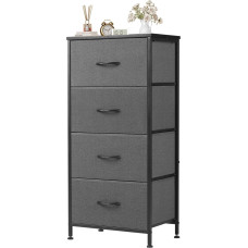 NEWBULIG Small Chest of Drawers with 4 Fabric Drawers Side Bedroom End Table Kids Bedside Storage Furniture for 25 Inch High Night Stand for Cupboard, Entrance, College Dorm, Grey