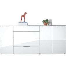 Stella Trading Santorin Sideboard White with Glass Front, Cabinet Body in White with Glass Top Shelf and Drawers for Your Living Area – 226 x 99 x 40 cm (W x H x D)