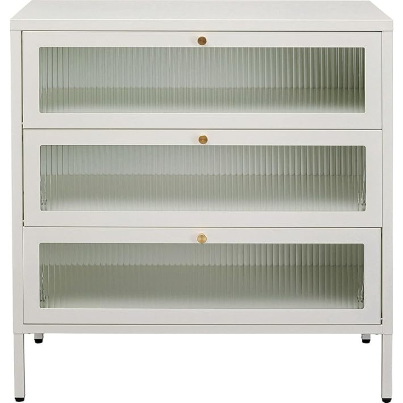 Kare Design Naxos Chest of Drawers White Chest of Drawers Storage Steel Frame with 3 Shelves Bedroom Hallway 85 x 80 x 35 cm (H x W x D)