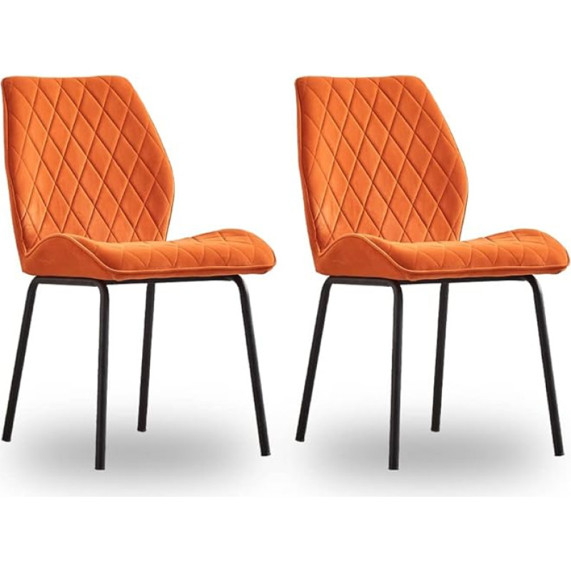 AINPECCA Velvet Dining Room Chairs, Set of 2, Upholstered Armless Side Chairs with Thick Cushion, Black Legs for Living Room, Dining Room (Orange, 2)