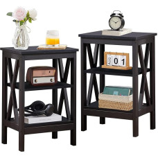 VECELO Bedside Table 2 Pack Open Compartment 3 Tier Storage Cabinet Metal Base for Adults Living Room Bedroom Office Bathroom Black