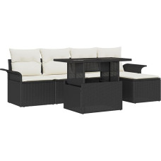 Rantry 8-teiliges Garten-Sofa-Set mit Kissen Schwarz Poly-Rattan, 2-Sitzer Garten-Sofa mit Stauraum & Kissen Schwarz Poly-Rattan Gartenlounge Model3357060