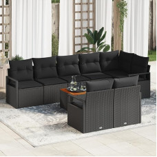 Rantry 9-Teiliges Garten Sofa Set mit Kissen Schwarz Poly Rattan Akazie, 2-Sitzer Garten Sofa mit Kissen Schwarz Poly Rattan Gartenlounge Model3347723