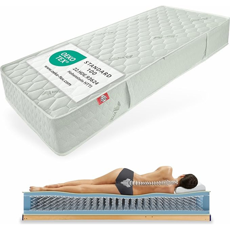 Matratzen Perfekt Emerald Extra Spring Mattress, 180 x 200 cm, Disc Friendly Mattress with Bonell Spring Core and Aloe Vera Refined Cover, Hardness H5, Height 27 cm