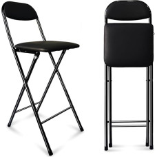 Faltbarer Barhocker mit Rückenlehne und Fußstütze, 65 cm Höhe, gepolsterter Sitz, ideal für Küche, Schlafsaal, Büro, Zuhause, Schwarz