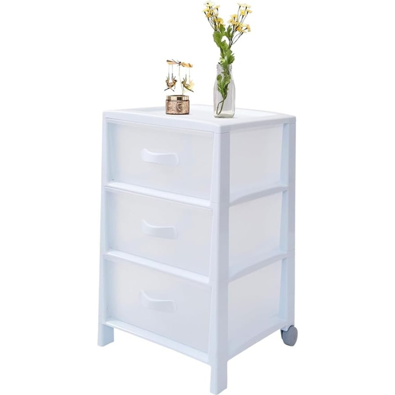 Avilia Chest of Drawers with 3 Drawers, White - Organiser with Drawers for Bedroom, Kitchen, Bathroom and Office, Polypropylene, 39.5 x 38 x 63 cm