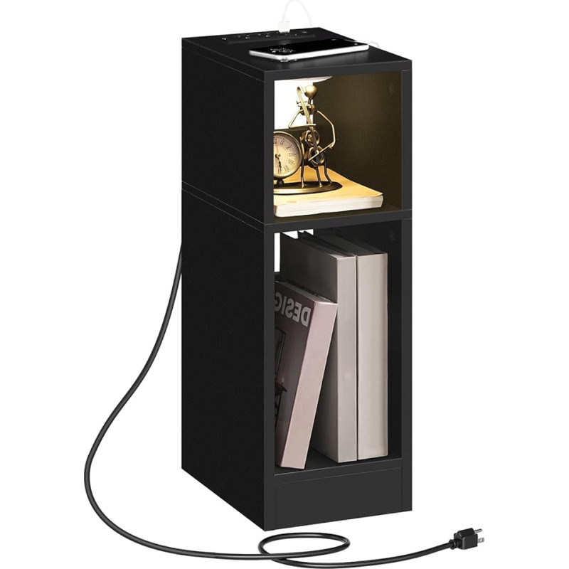 MAHANCRIS Side Table with Charging Station Bedside Table with Sensor LED Light Coffee Table for Small Spaces Living Room Bedroom Black AETBK25UE01